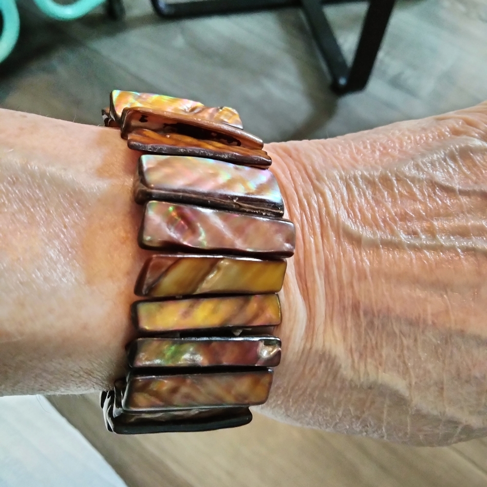 Iridescent Abalone Rectangle Stretch Bracelet